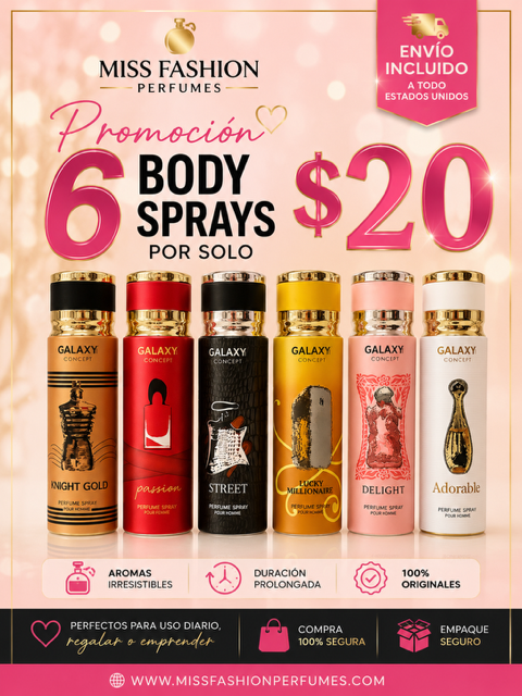 6 BODY SPRAYS POR $20 ENVIO INCLUIDO FRAGANCIAS ORIGINALES