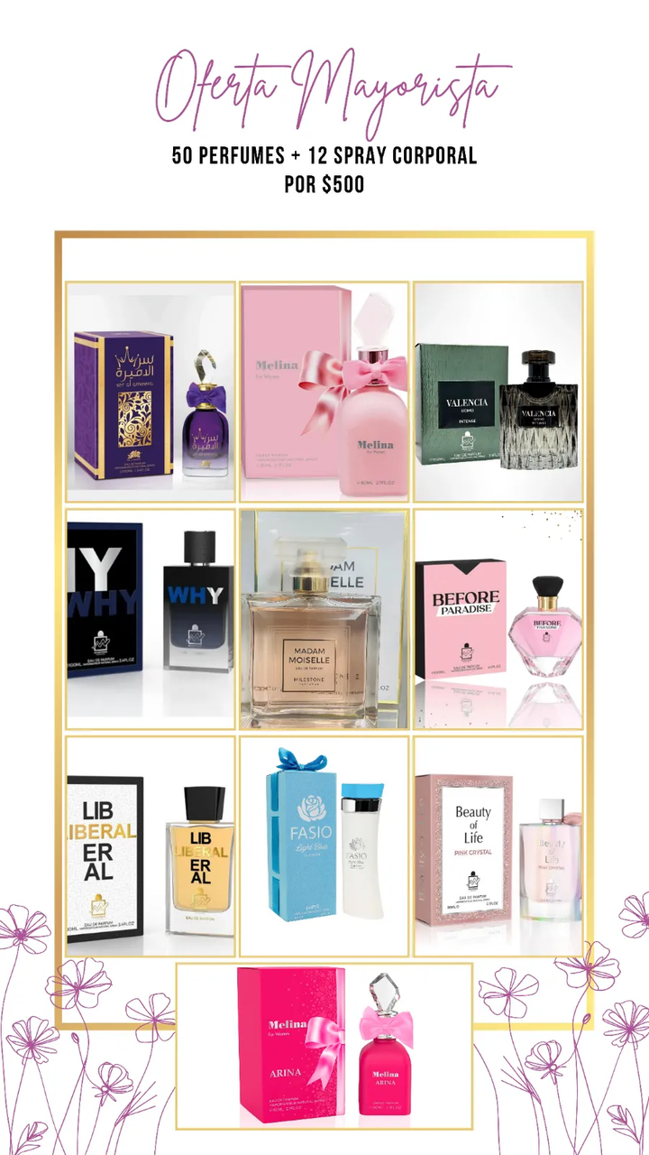 Set de Perfumes High Fashion: 50 Fragancias  de Lujo + 12 spray corporales  por $500