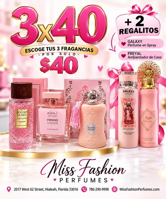 3 FRAGANCIAS POR SOLO $40 Y RECIBES DOS REGALOS