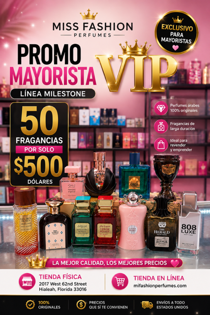 PROMO MAYORISTA VIP - 50 FRAGANCIAS MILESTONE $500