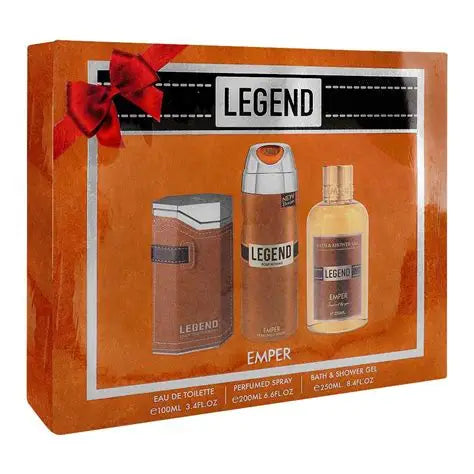 PERFUME KIT EMPER LEGEND EAU DE TOILETTE  + DEODORANT frasco y envase